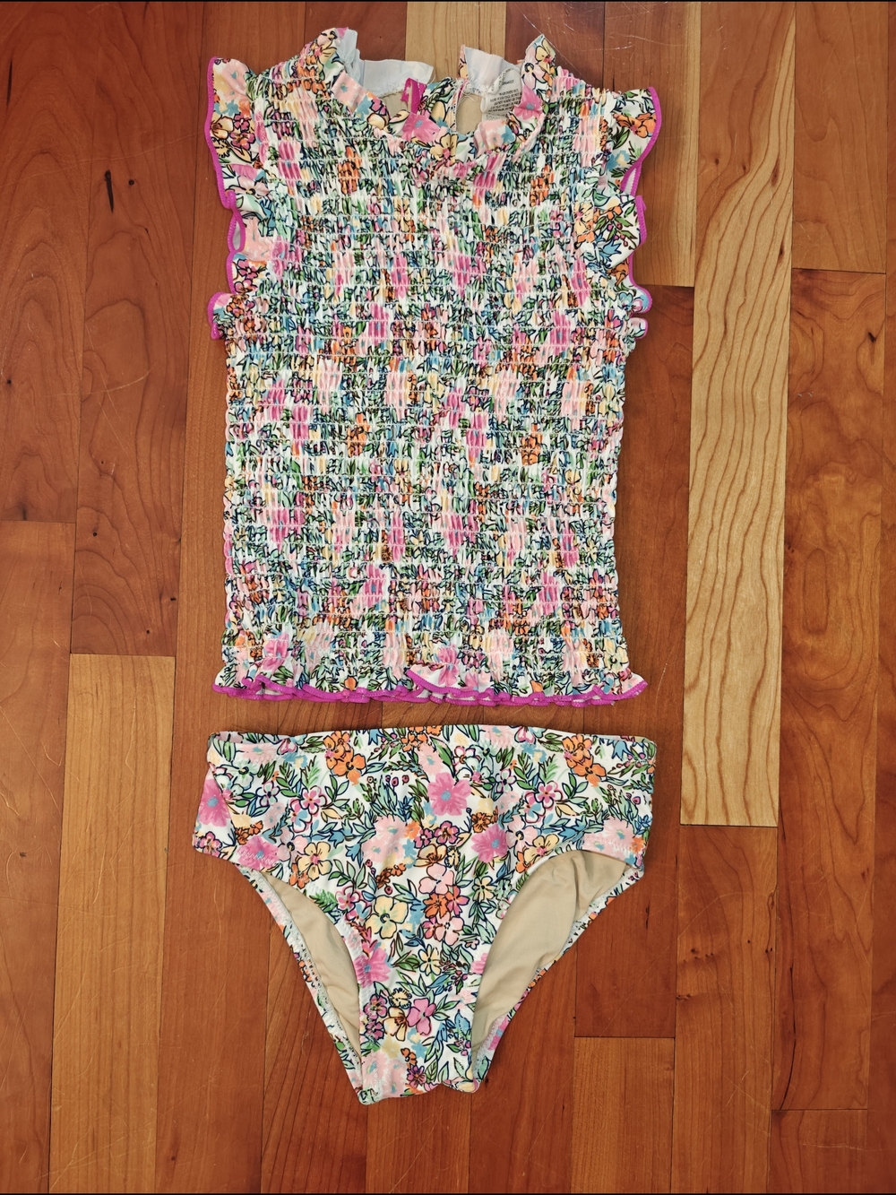 Shade Critters Palm Beach Floral Two-Piece Swim Set - Fully Smocked Top